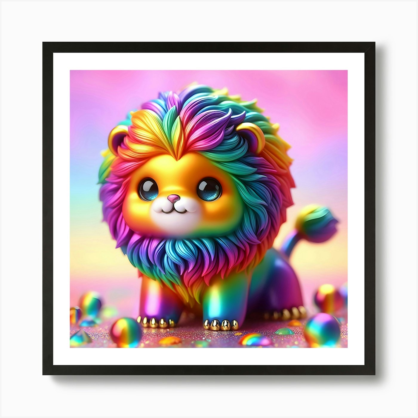 Rainbow Lion 1 Art Print Framed Wall Art Poster Canvas Print Picture