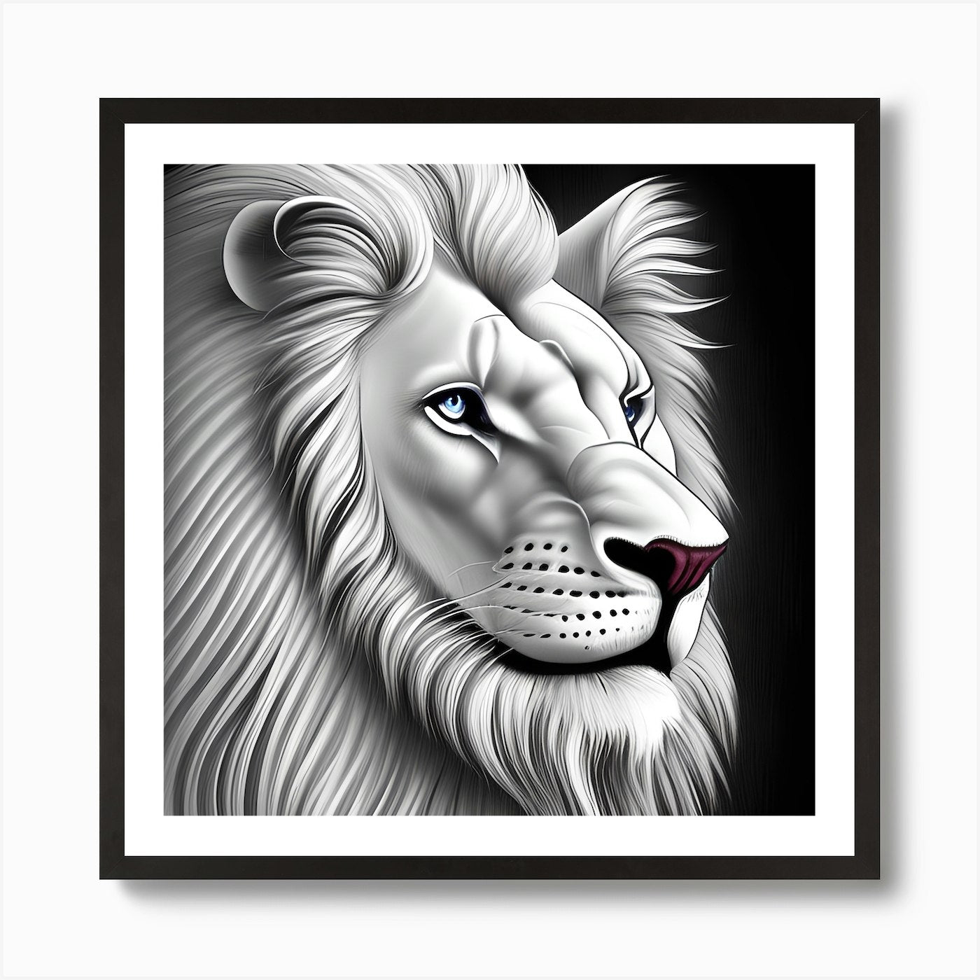 Beautiful White Lion Profile Art Pr Framed Wall Art Poster Canvas Print Picture