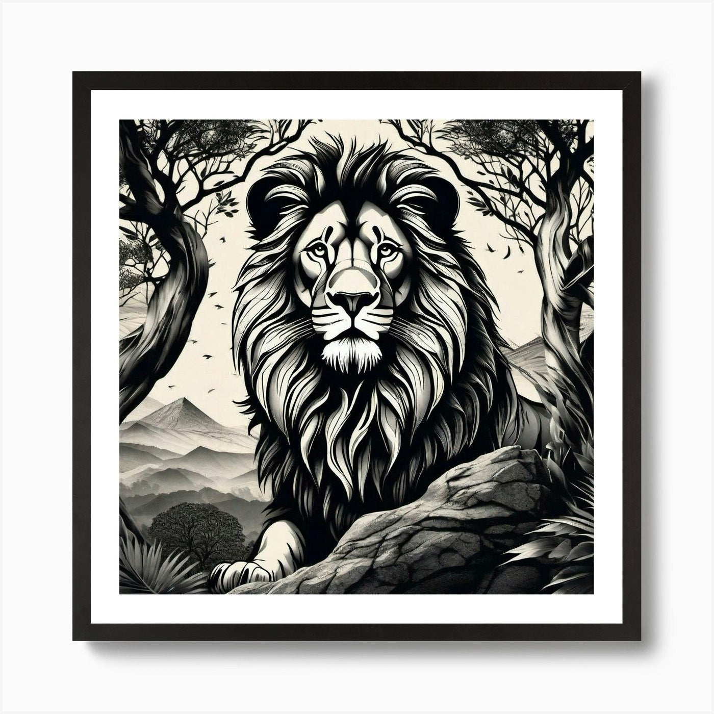 Lion In The Forest 45 Art Print Framed Wall Art Poster Canvas Print Picture