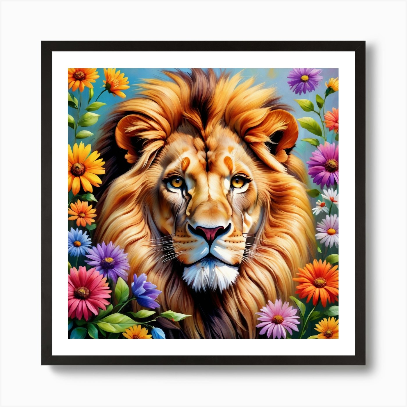 Wild Harmony: Lions Embraced By Nat Framed Wall Art Poster Canvas Print Picture