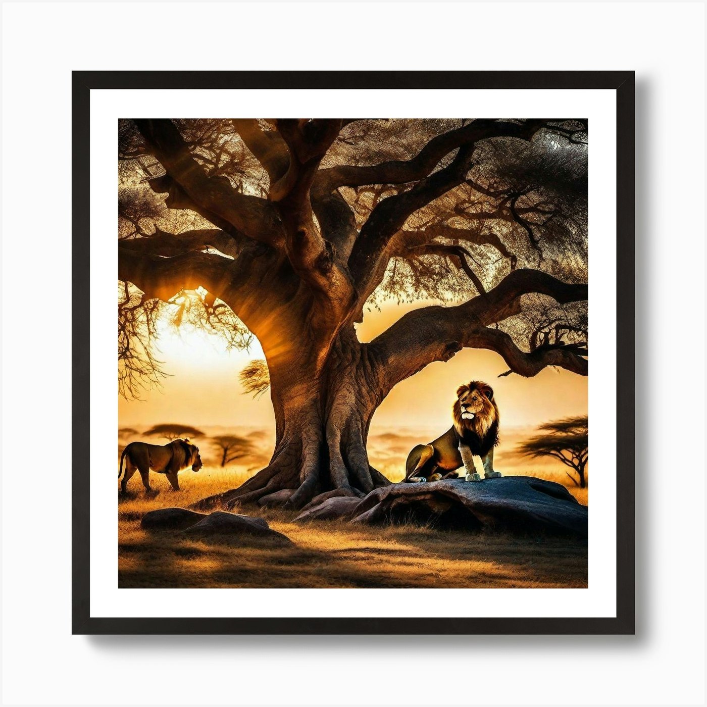 Lions Under The Tree Art Print Framed Wall Art Poster Canvas Print Picture