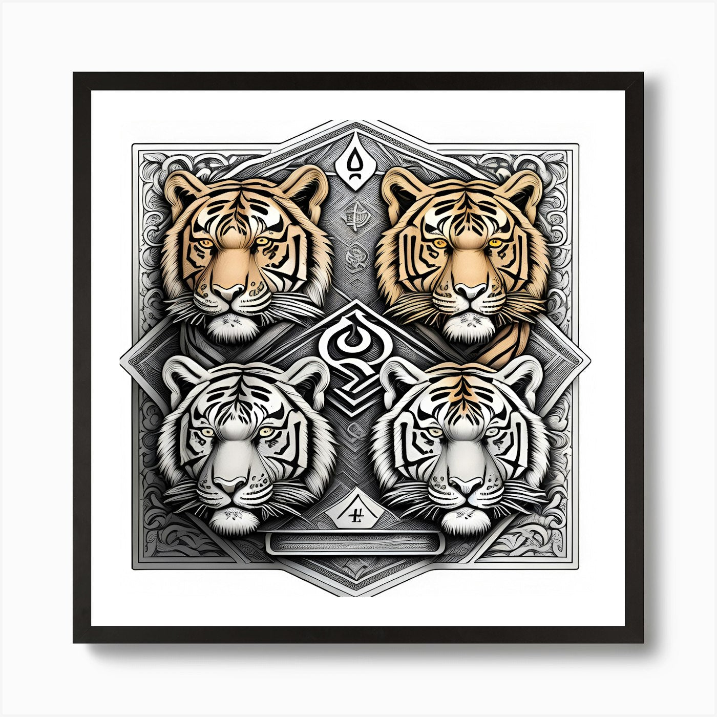 Vintage Lion Motif Crest Art Print  Framed Wall Art Poster Canvas Print Picture