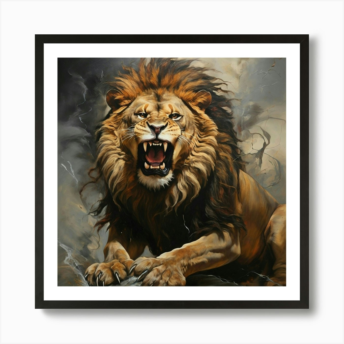 Lion Roaring Art Print Framed Wall Art Poster Canvas Print Picture