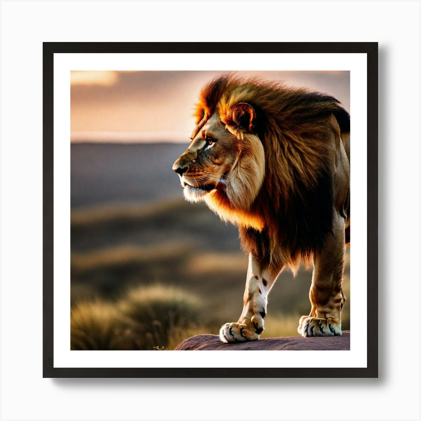 Lion At Sunset 9 Art Print Framed Wall Art Poster Canvas Print Picture