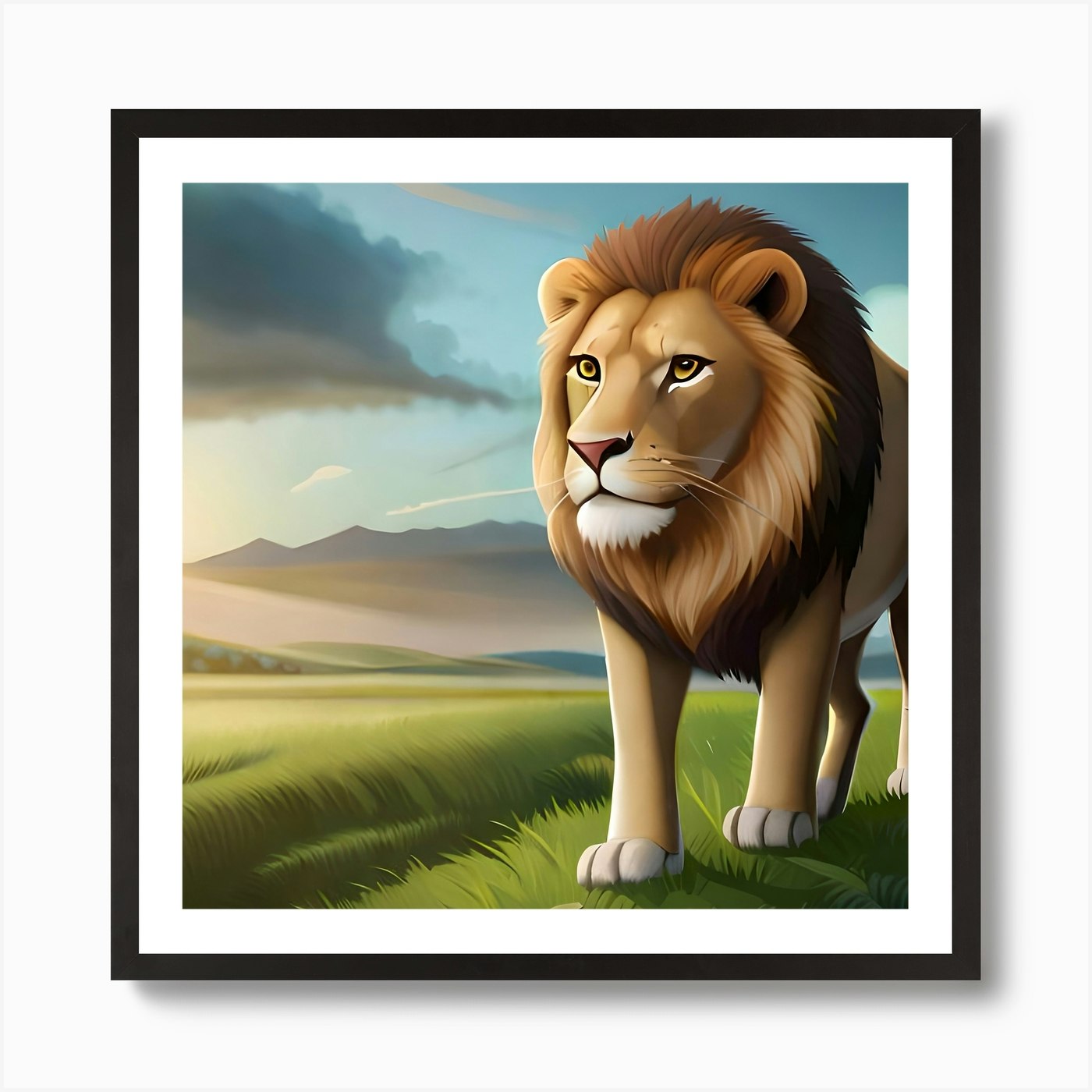 Lion In The Grass Art Print Framed Wall Art Poster Canvas Print Picture