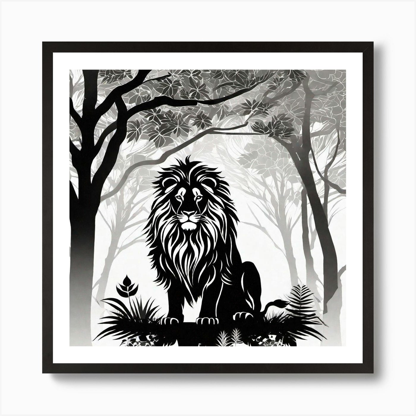 Lion In The Forest Art Print Framed Wall Art Poster Canvas Print Picture