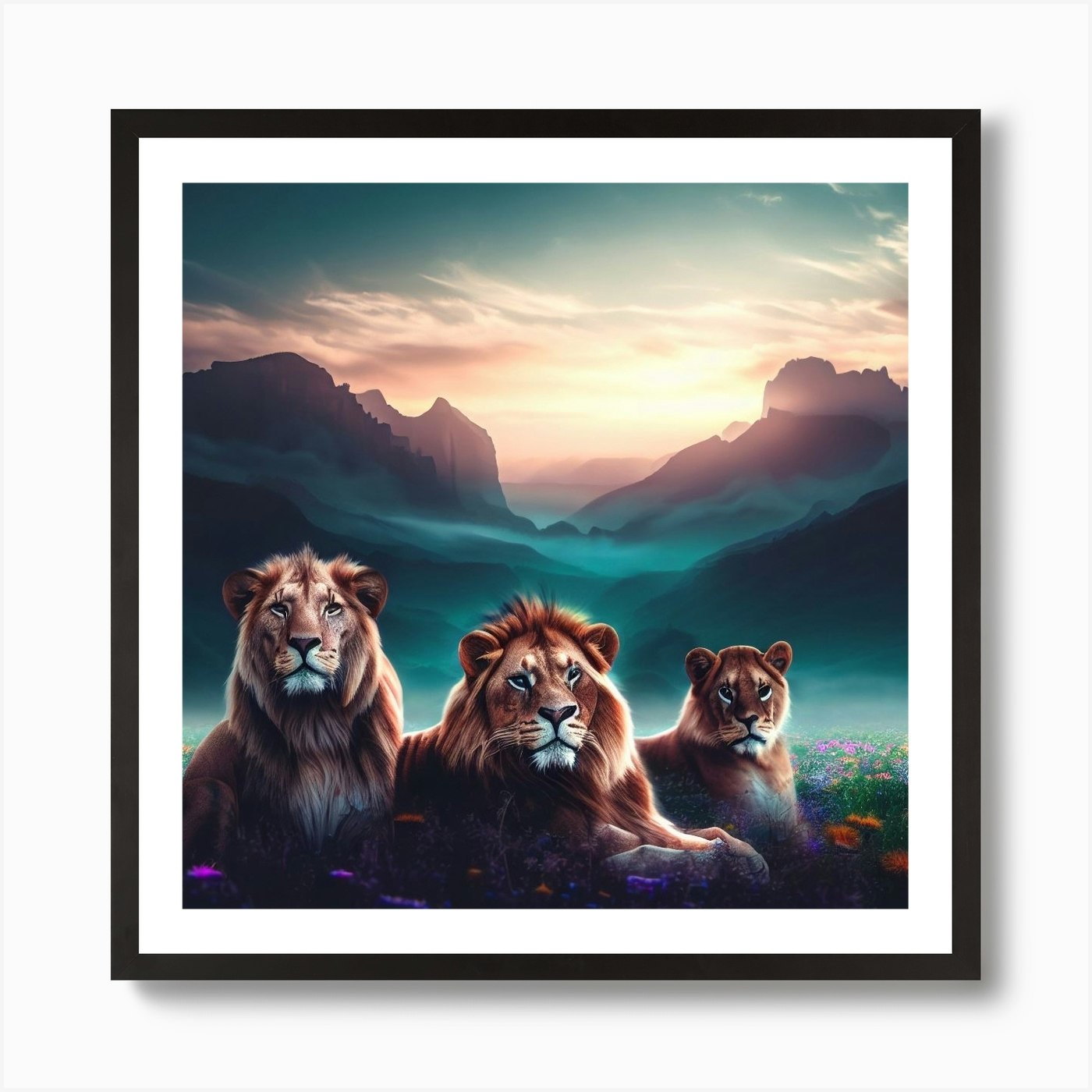 Lions In The Mountains 1 Art Print Framed Wall Art Poster Canvas Print Picture