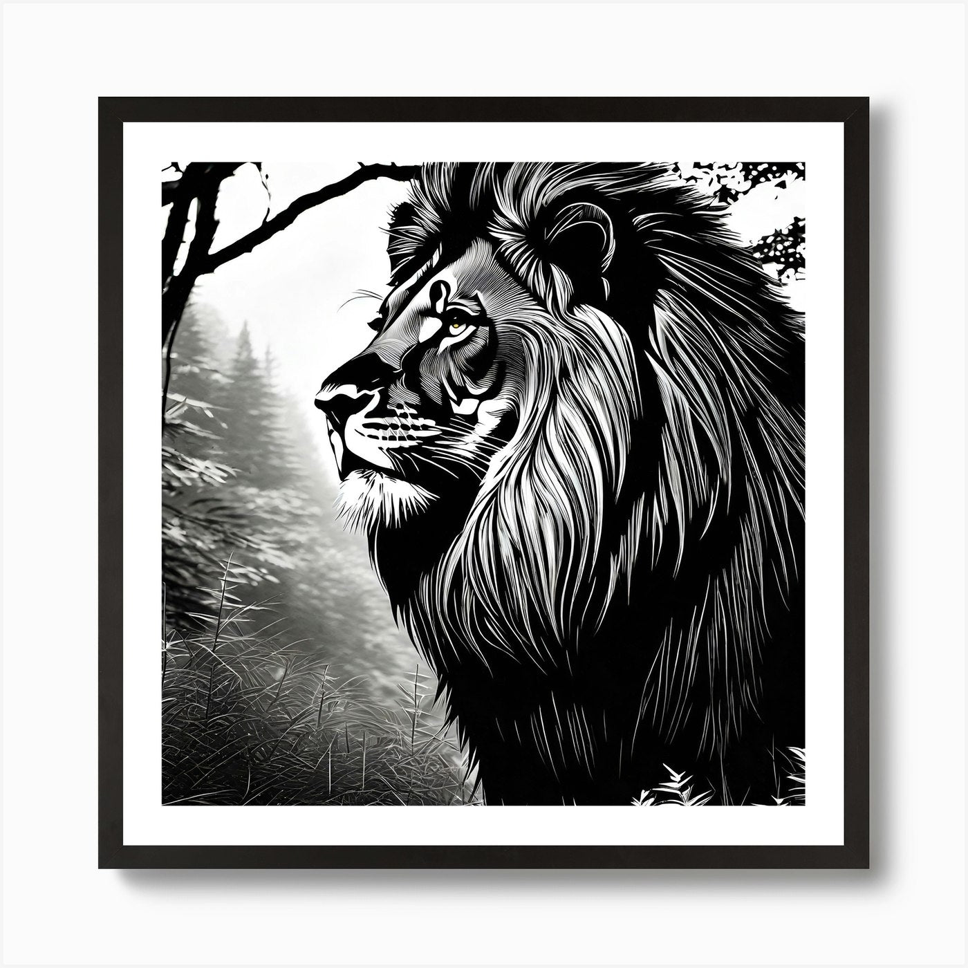 Lion In The Forest 19 Art Print Framed Wall Art Poster Canvas Print Picture