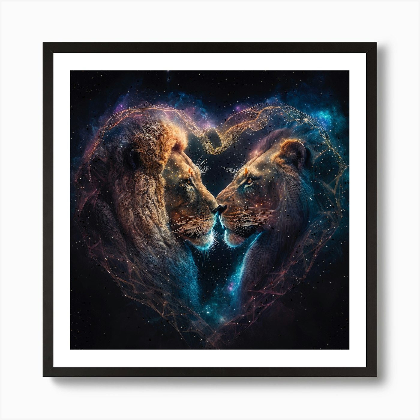 Lion Galaxy Love Art Print Framed Wall Art Poster Canvas Print Picture