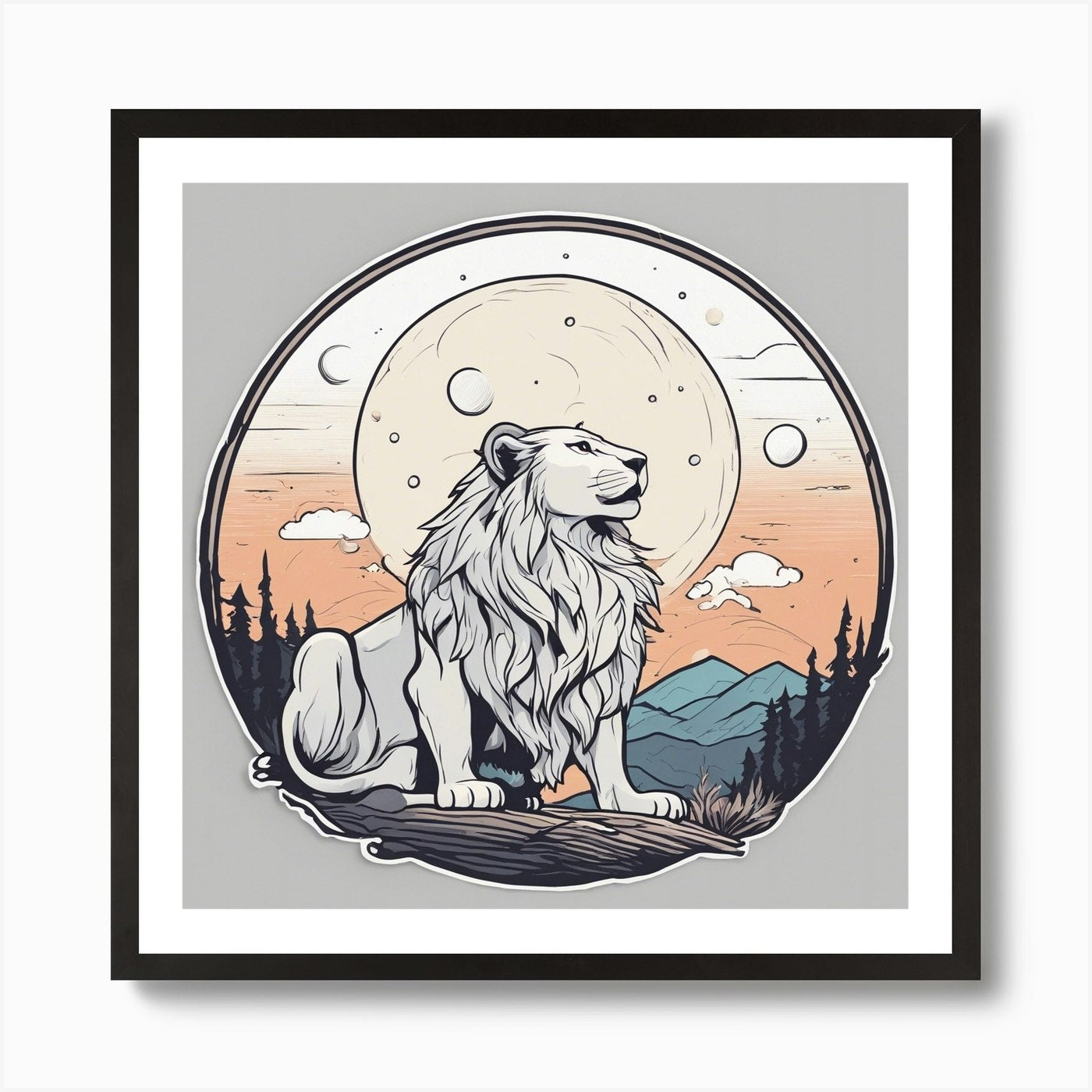 Sticker Art Design, Lion Howling To Framed Wall Art Poster Canvas Print Picture