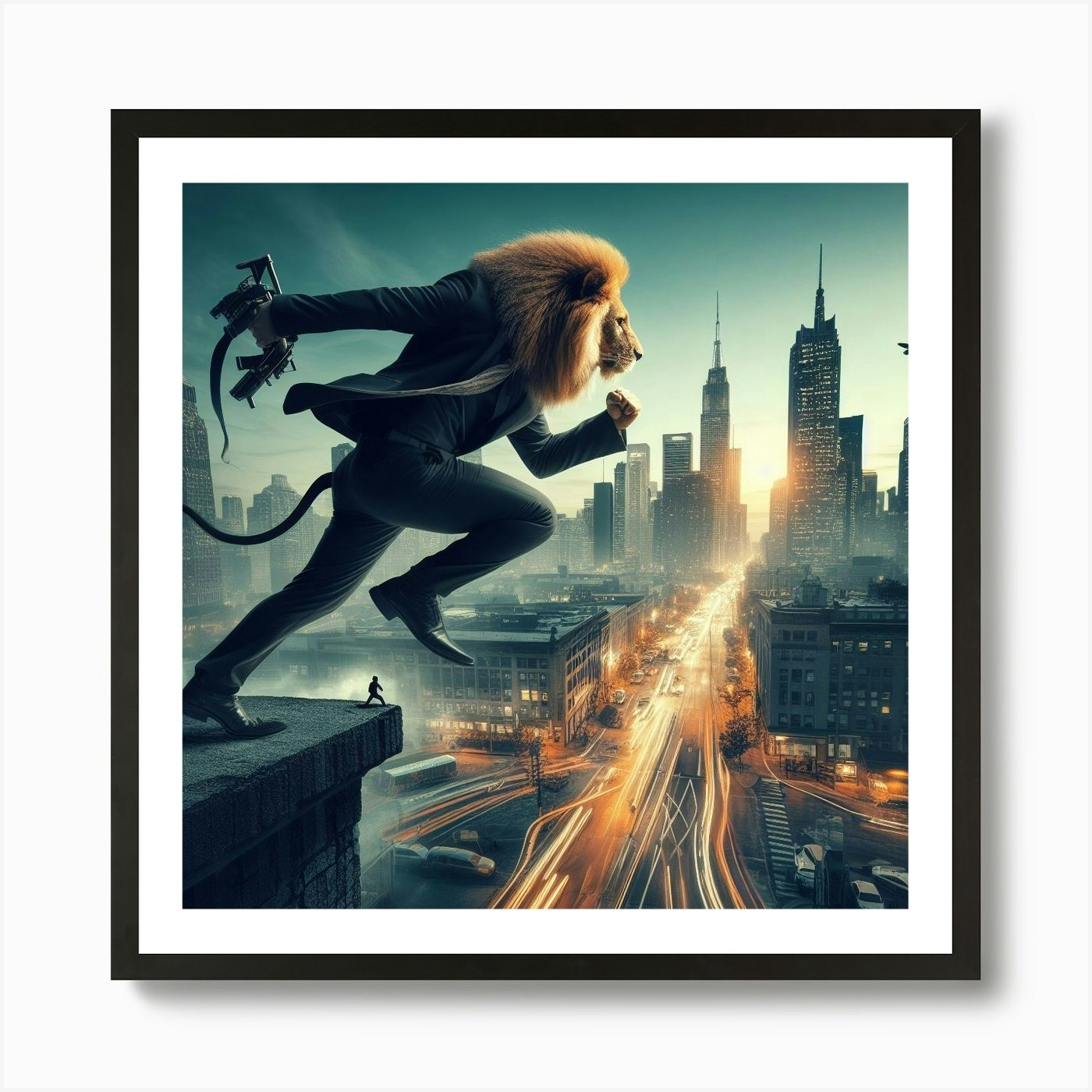 Hustle like a lion in the concrete  Framed Wall Art Poster Canvas Print Picture