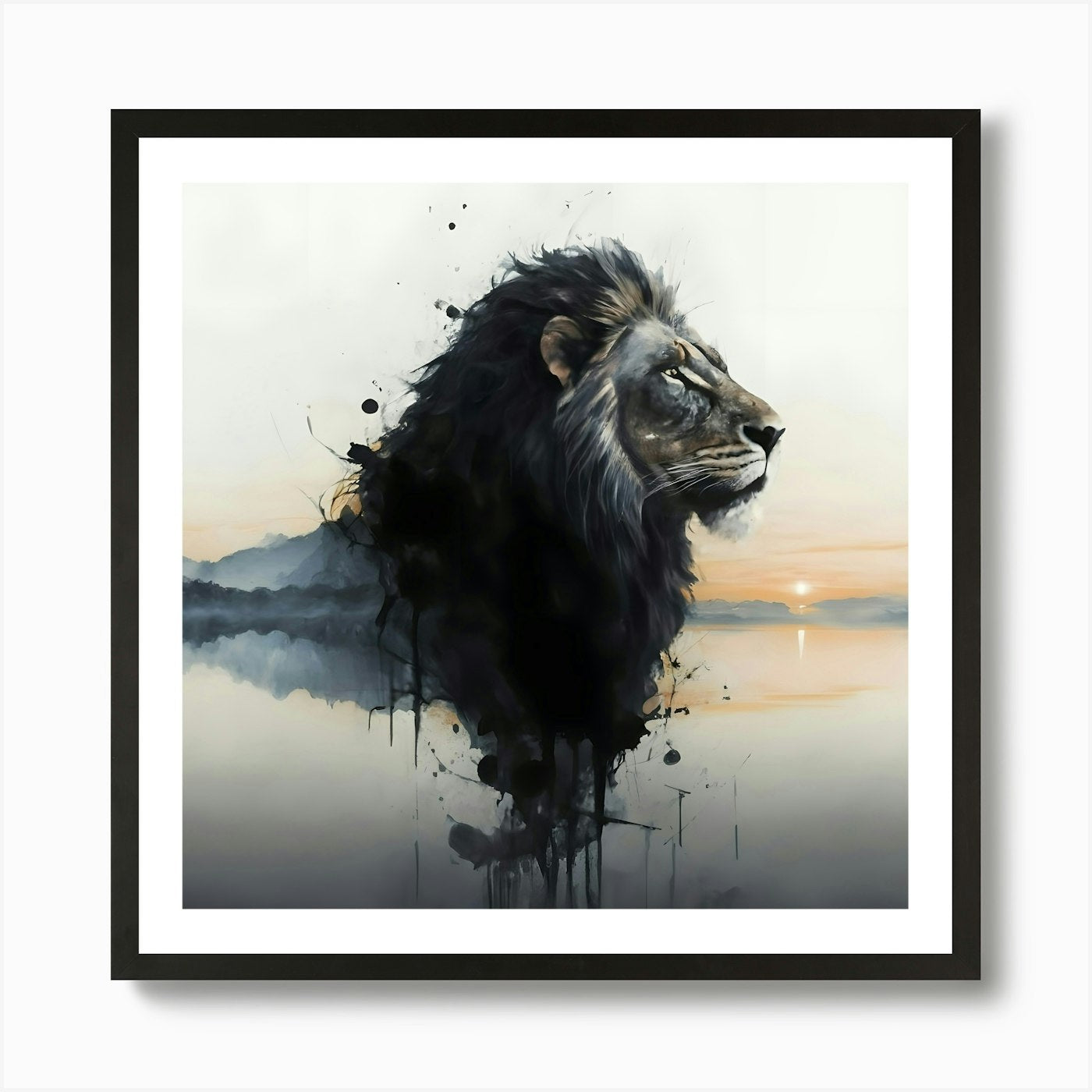 Lion Double Exposure Art Print Framed Wall Art Poster Canvas Print Picture