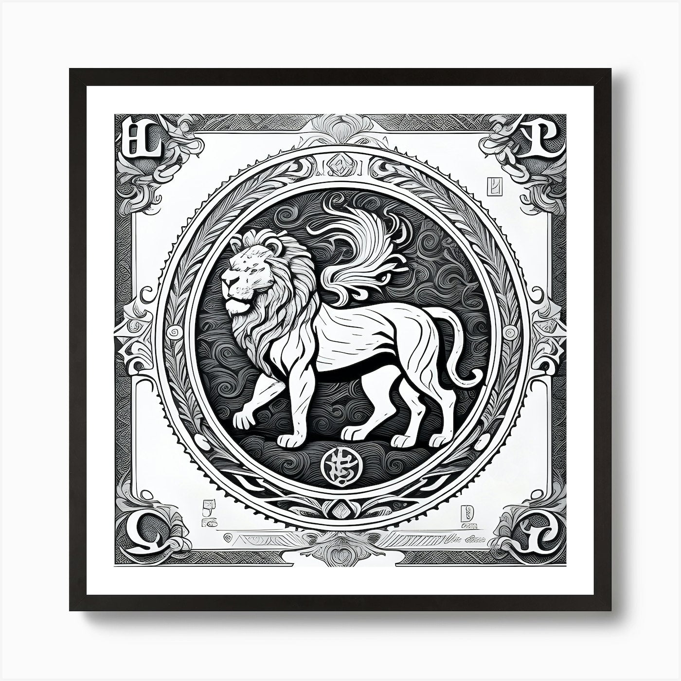 Lion Motif Crest Vintage Classic Po Framed Wall Art Poster Canvas Print Picture