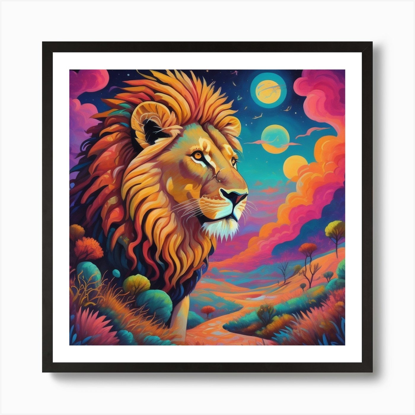 Lion In The Night Sky Art Print Framed Wall Art Poster Canvas Print Picture