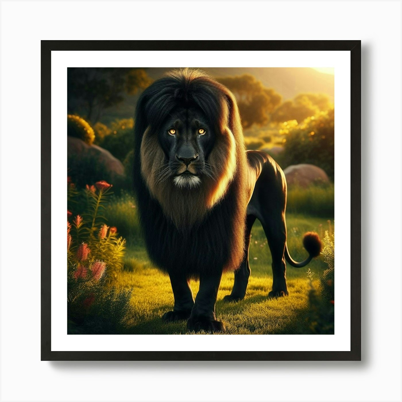 Lion In The Grass Art Print Framed Wall Art Poster Canvas Print Picture