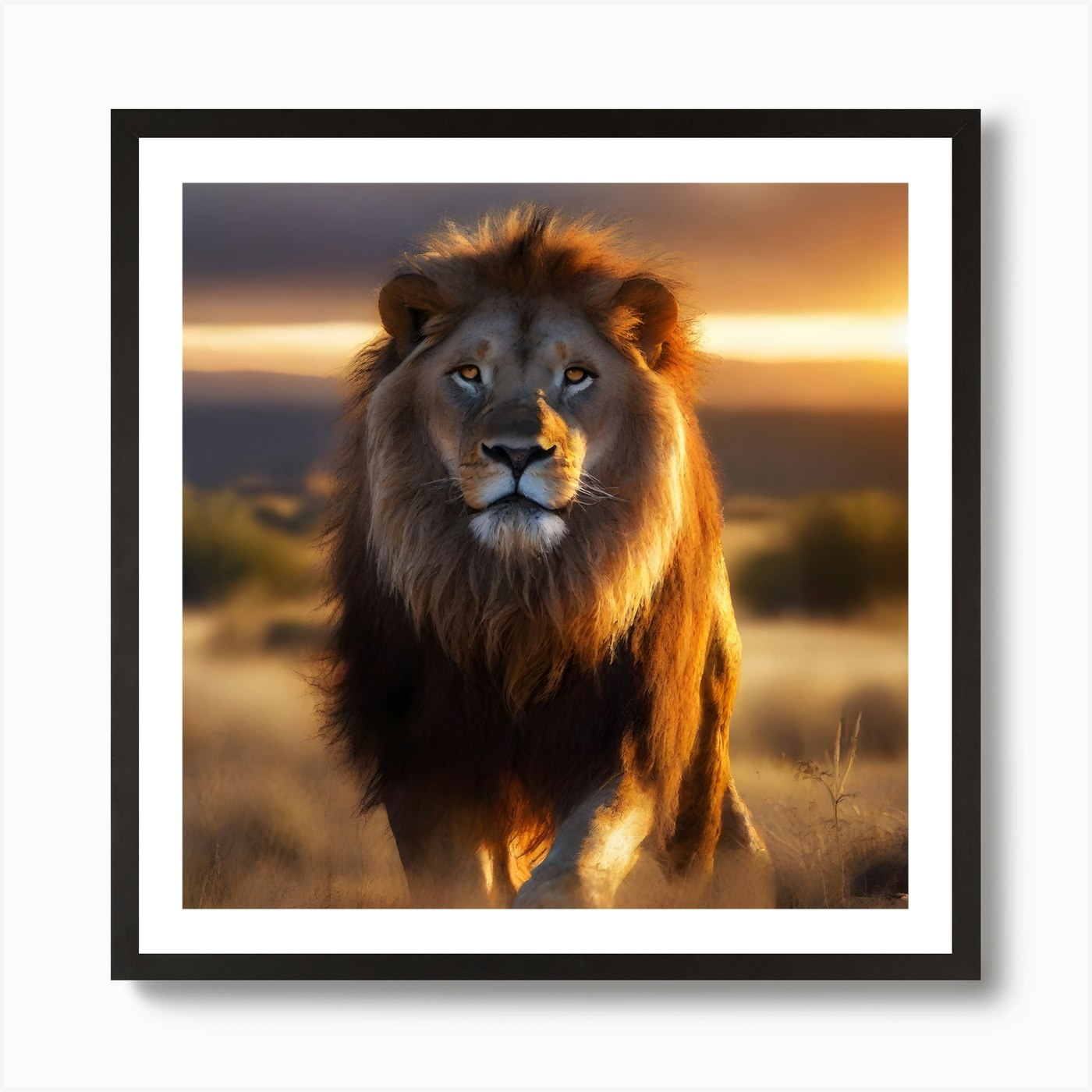 Lion At Sunset Art Print Framed Wall Art Poster Canvas Print Picture