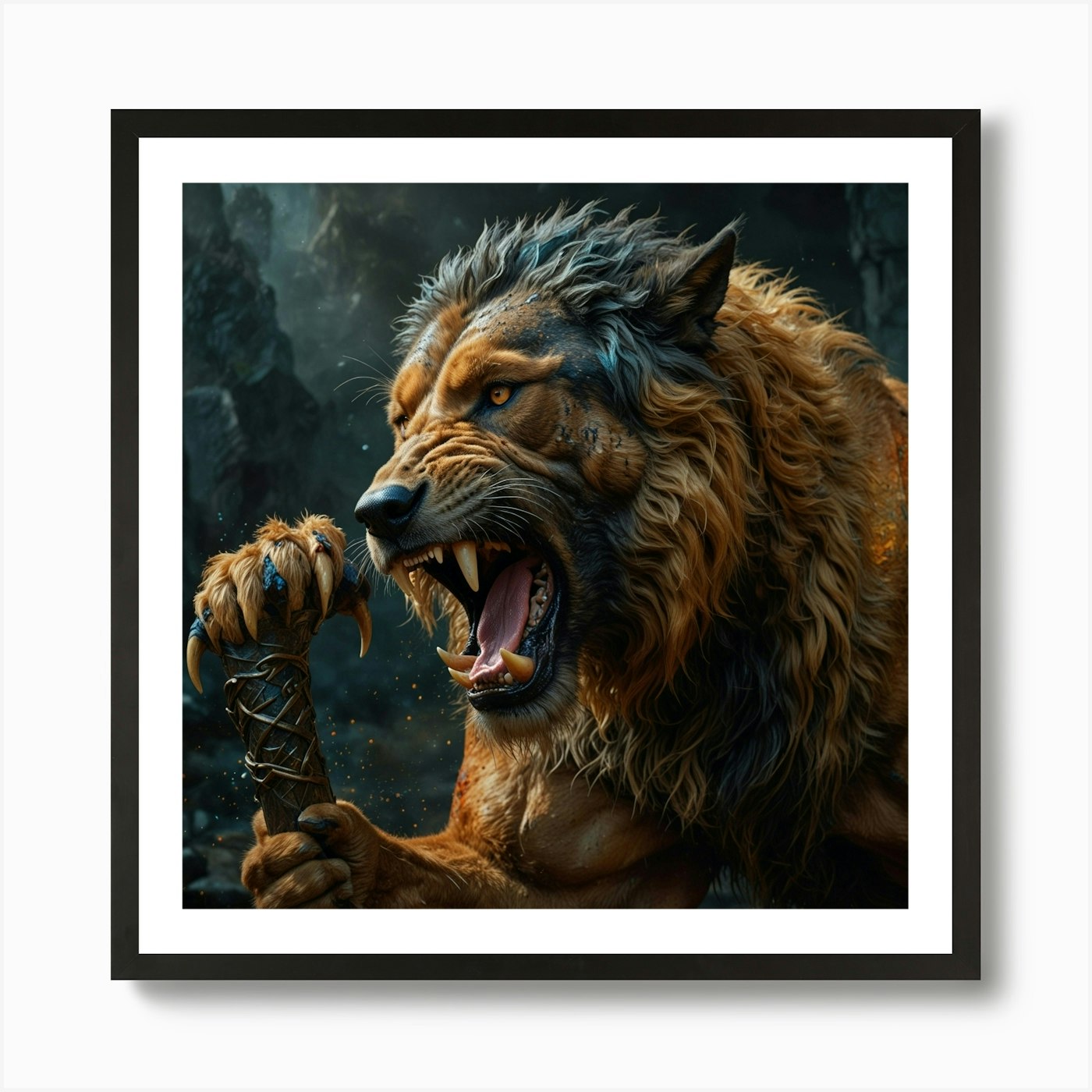 Lion Roaring Art Print Framed Wall Art Poster Canvas Print Picture