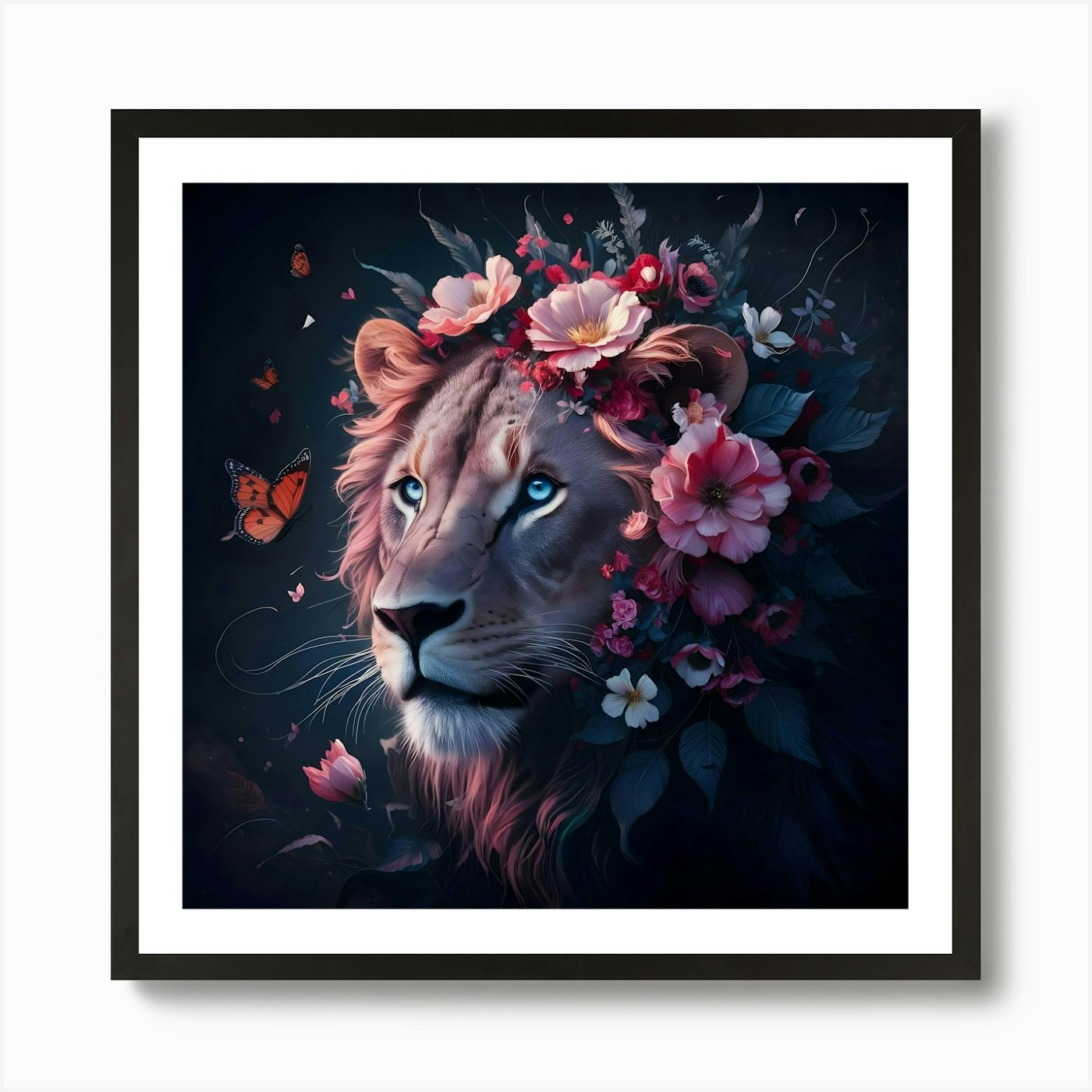 A Lion S Face Adorned With A Vibran Framed Wall Art Poster Canvas Print Picture