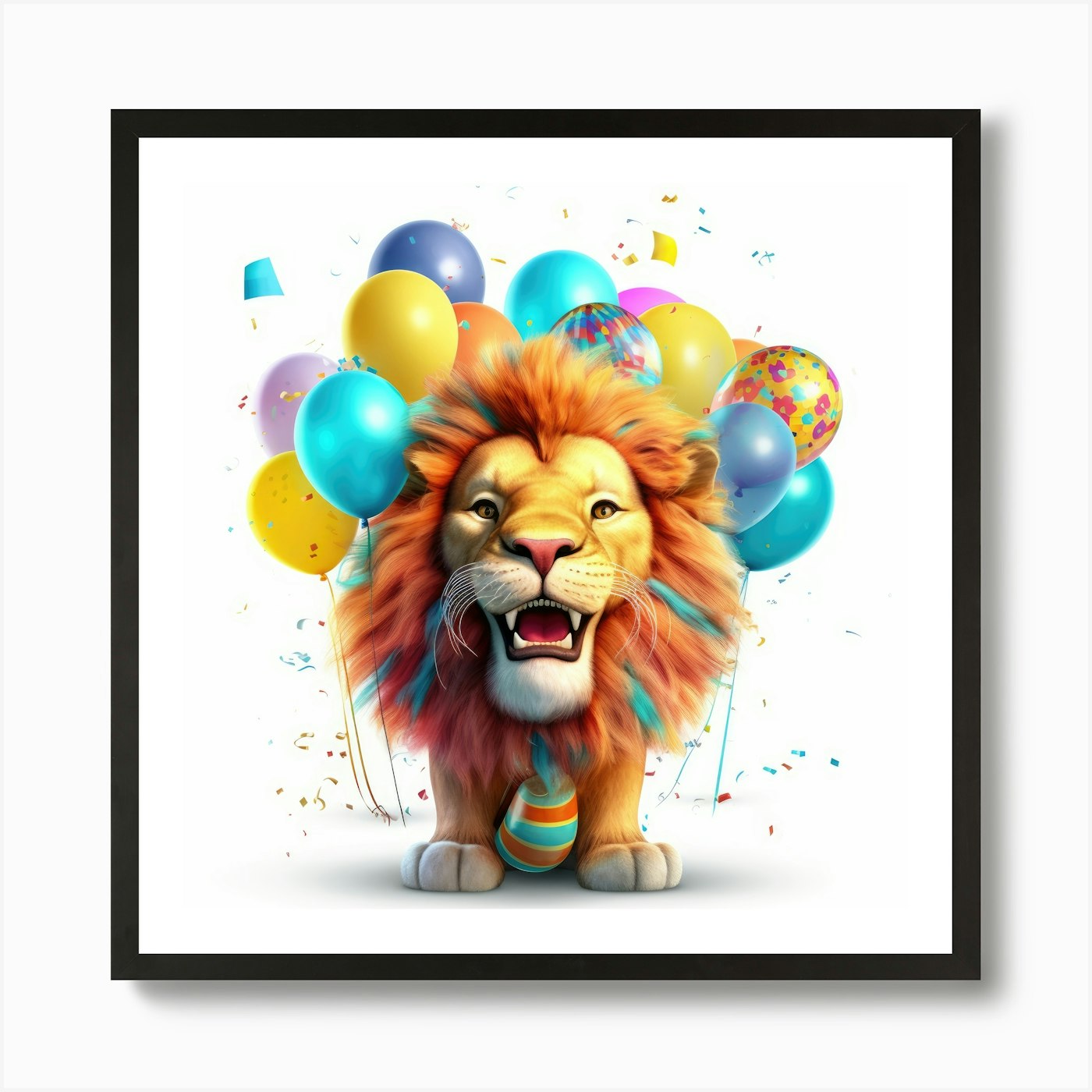 Birthday Lion 1 Art Print Framed Wall Art Poster Canvas Print Picture