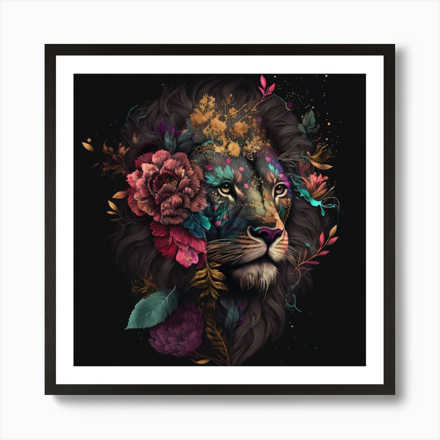 Ethereal Petals Lion Art Print Framed Wall Art Poster Canvas Print Picture