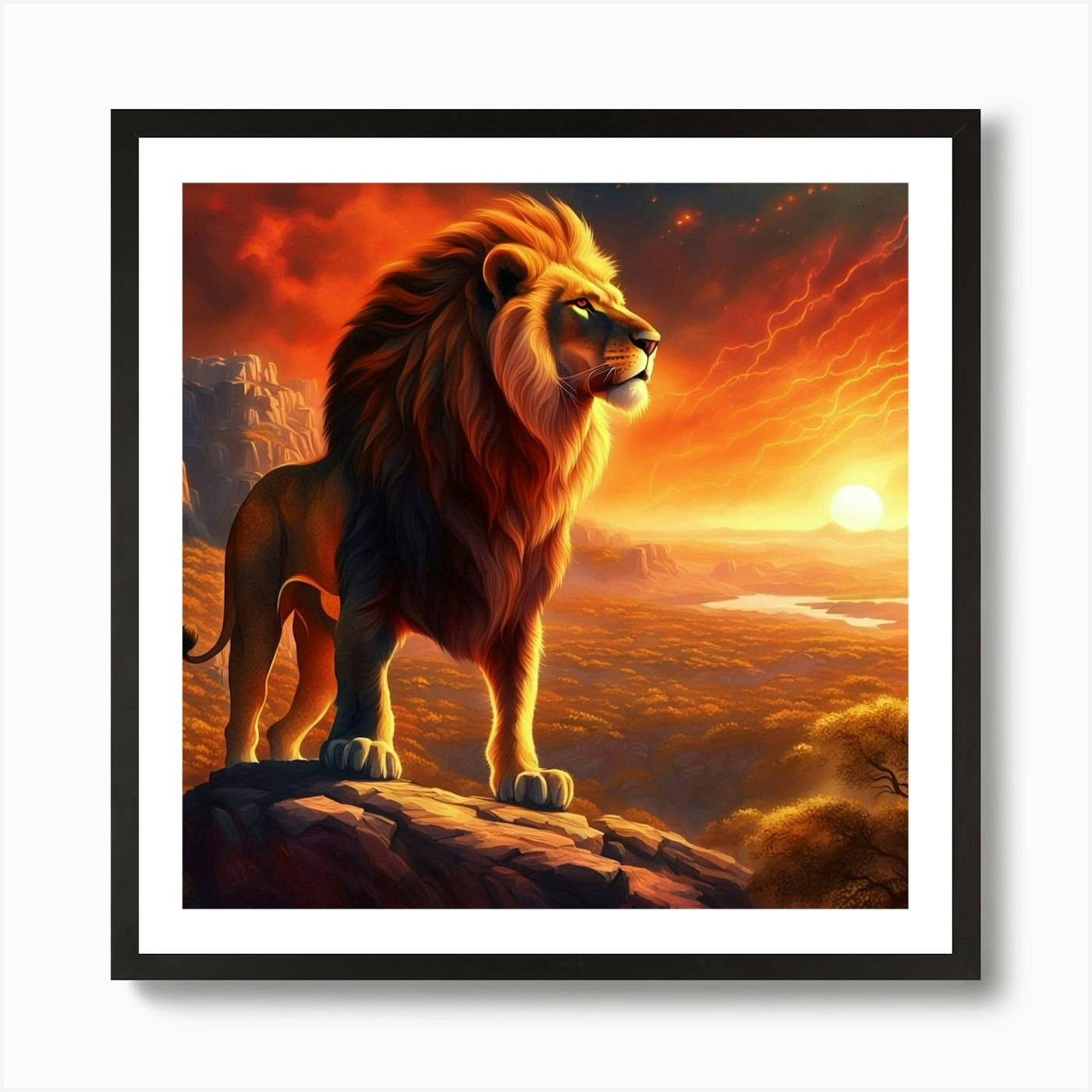 Lion At Sunset 5 Art Print Framed Wall Art Poster Canvas Print Picture