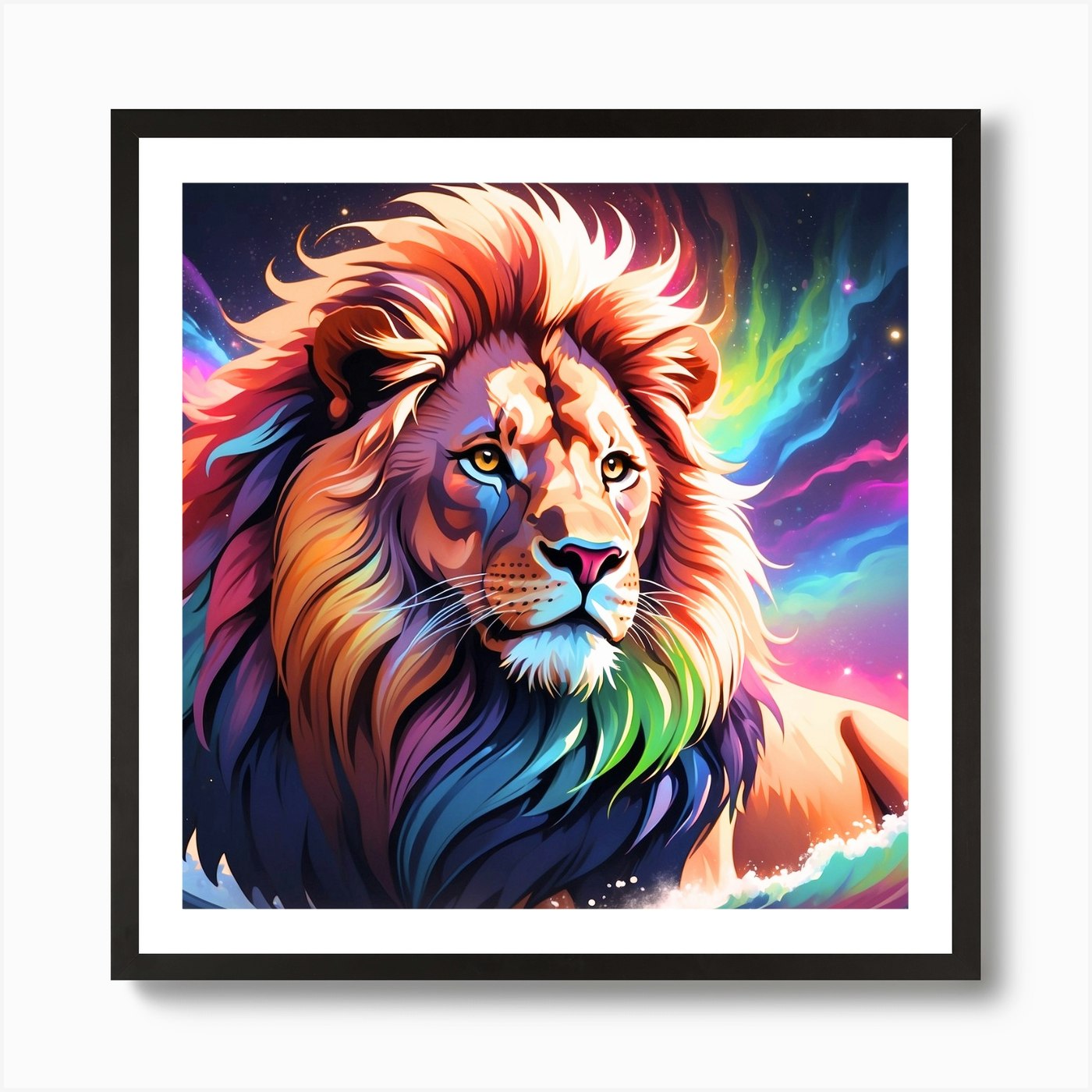 Rainbow Lion Art Print Framed Wall Art Poster Canvas Print Picture