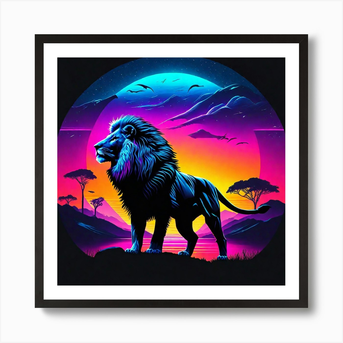 Lion In The Sunset Art Print Framed Wall Art Poster Canvas Print Picture