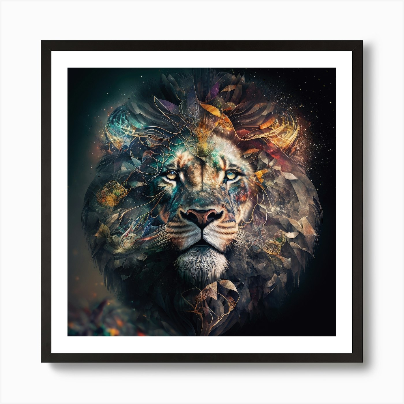 All Encompassing, Floral Lion Art P Framed Wall Art Poster Canvas Print Picture