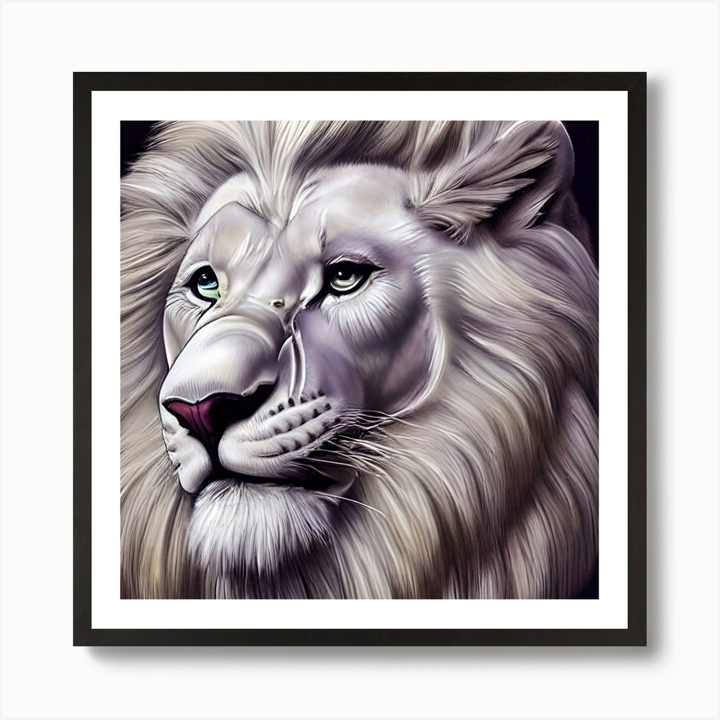 Beautiful White Lion Art Print Framed Wall Art Poster Canvas Print Picture