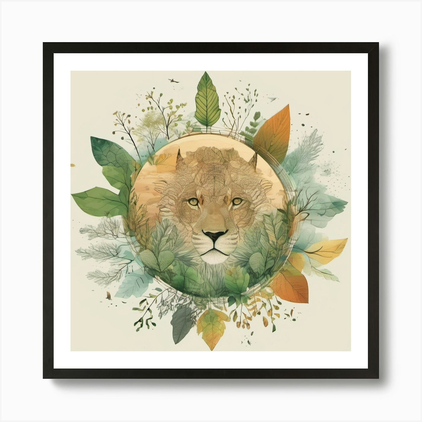 Lion In The Forest Art Print Framed Wall Art Poster Canvas Print Picture