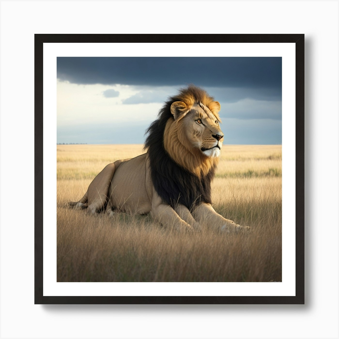 Lion In The Grass Art Print Framed Wall Art Poster Canvas Print Picture