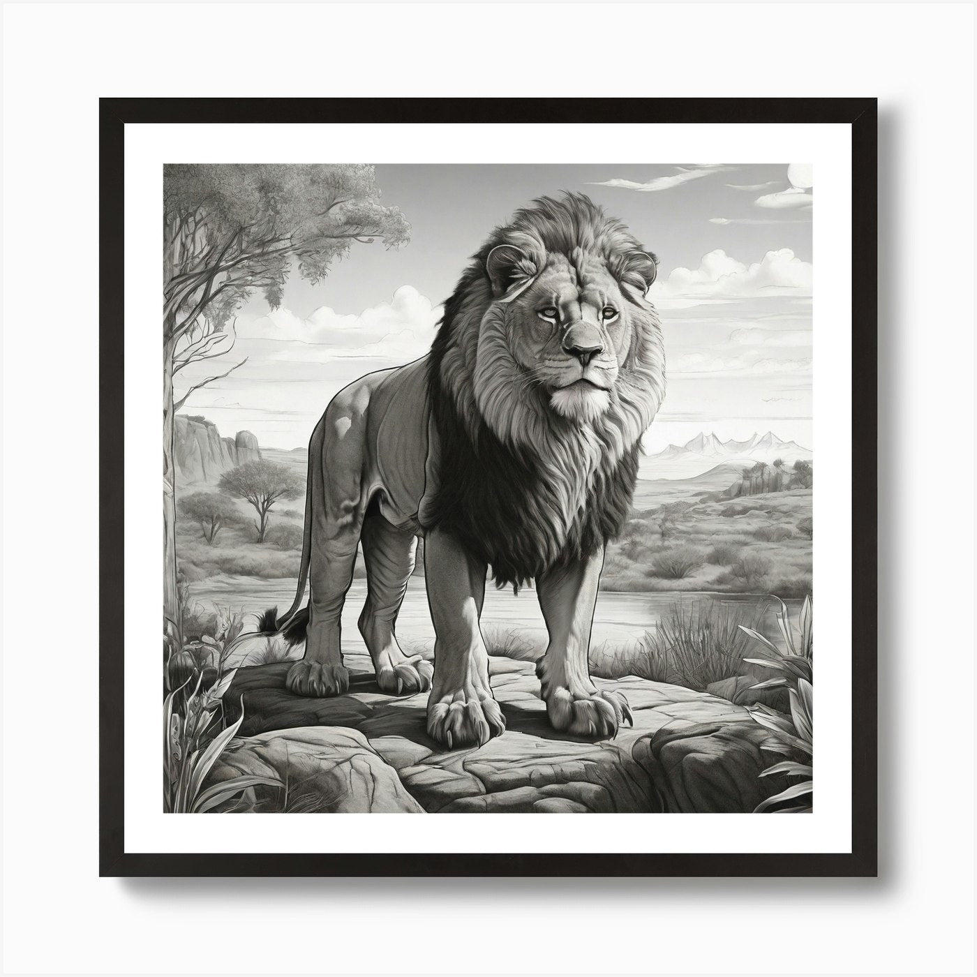 Lion In The Wilderness Art Print Framed Wall Art Poster Canvas Print Picture