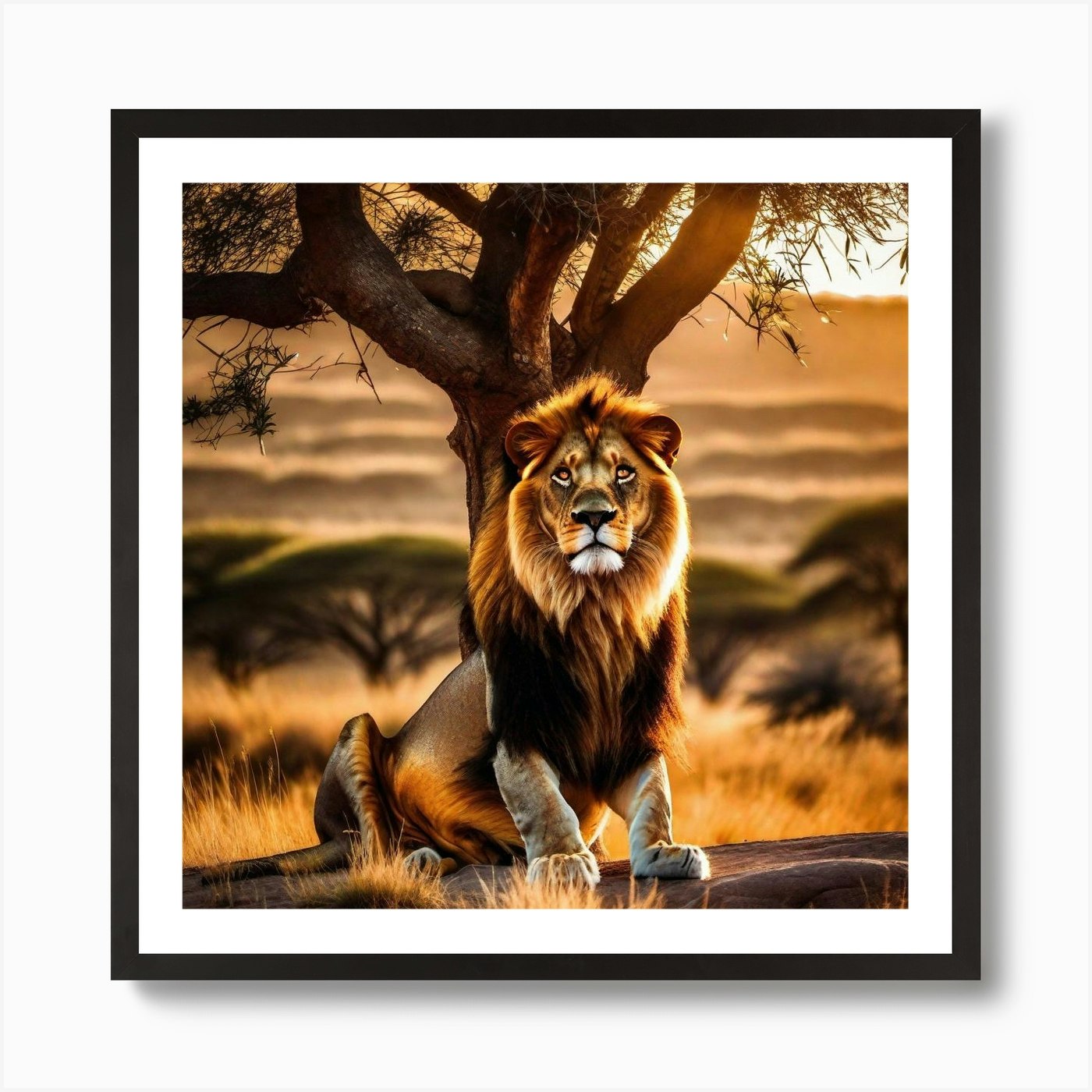 Lion In The Savannah 34 Art Print Framed Wall Art Poster Canvas Print Picture