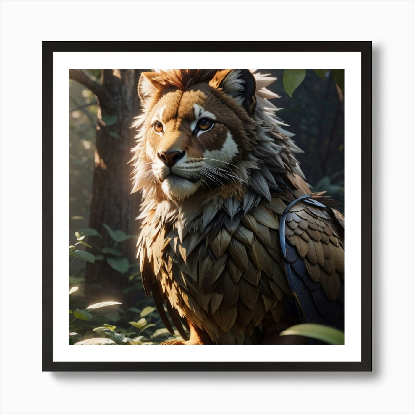 Lion In The Woods Art Print Framed Wall Art Poster Canvas Print Picture