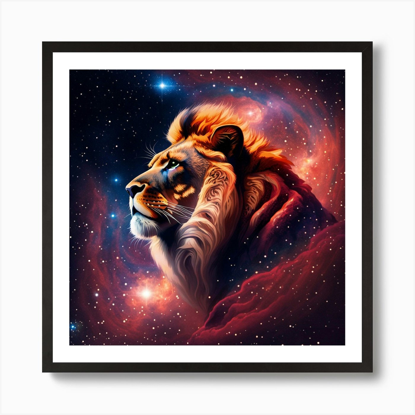 Lion In Space 1 Art Print Framed Wall Art Poster Canvas Print Picture