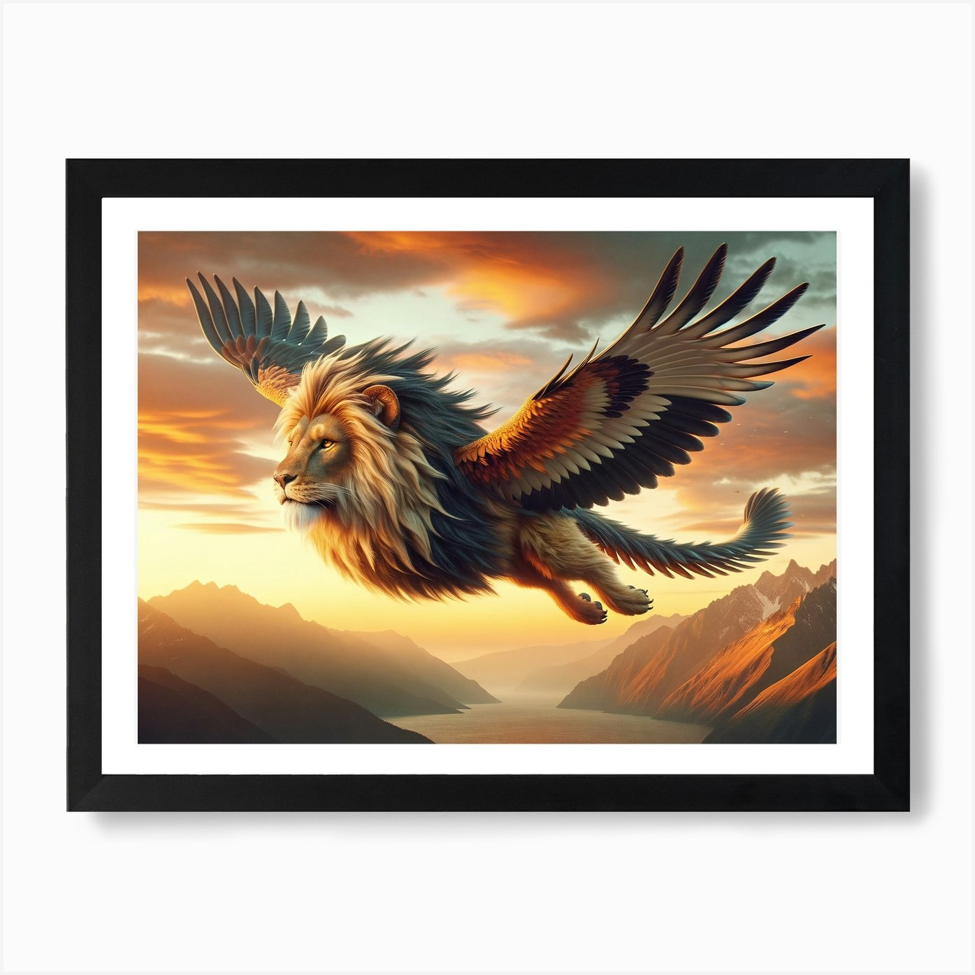 Sailing Lion-Bird Fantasy Art Print Framed Wall Art Poster Canvas Print Picture