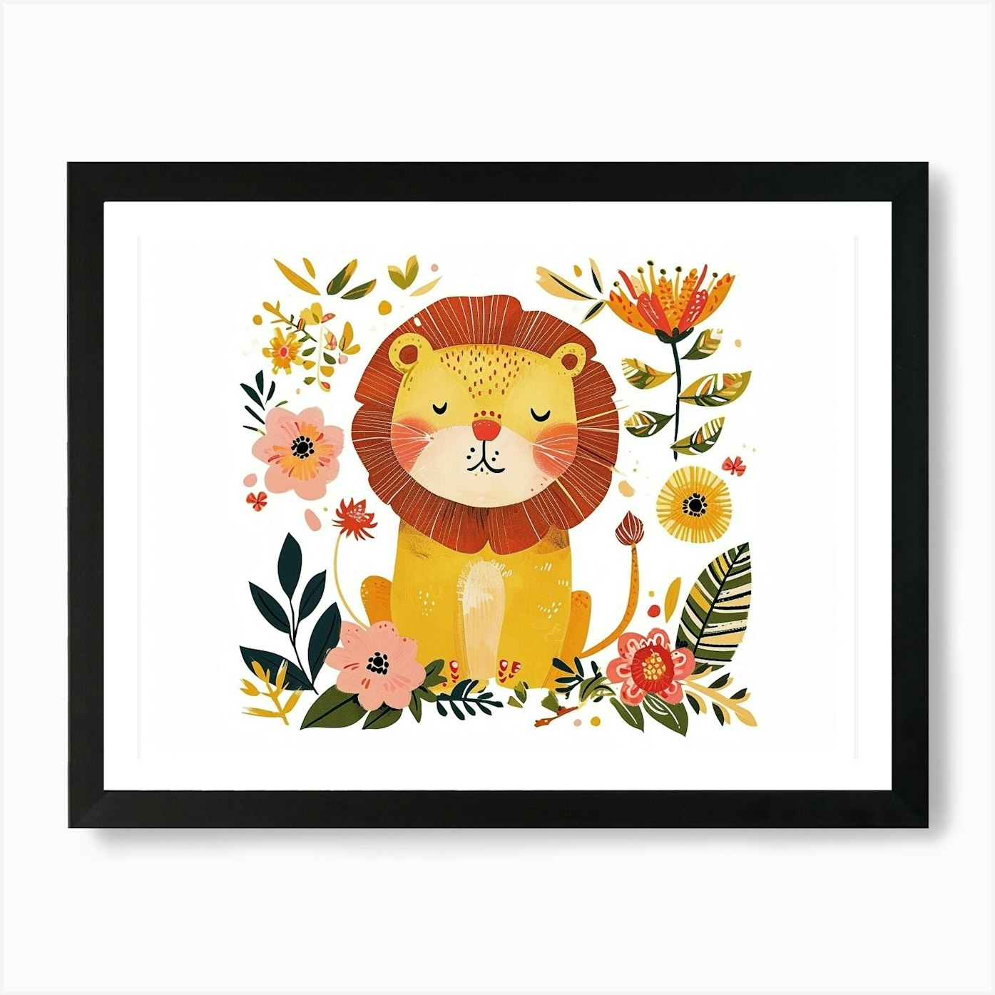 Little Floral Lion 1 Art Print Framed Wall Art Poster Canvas Print Picture