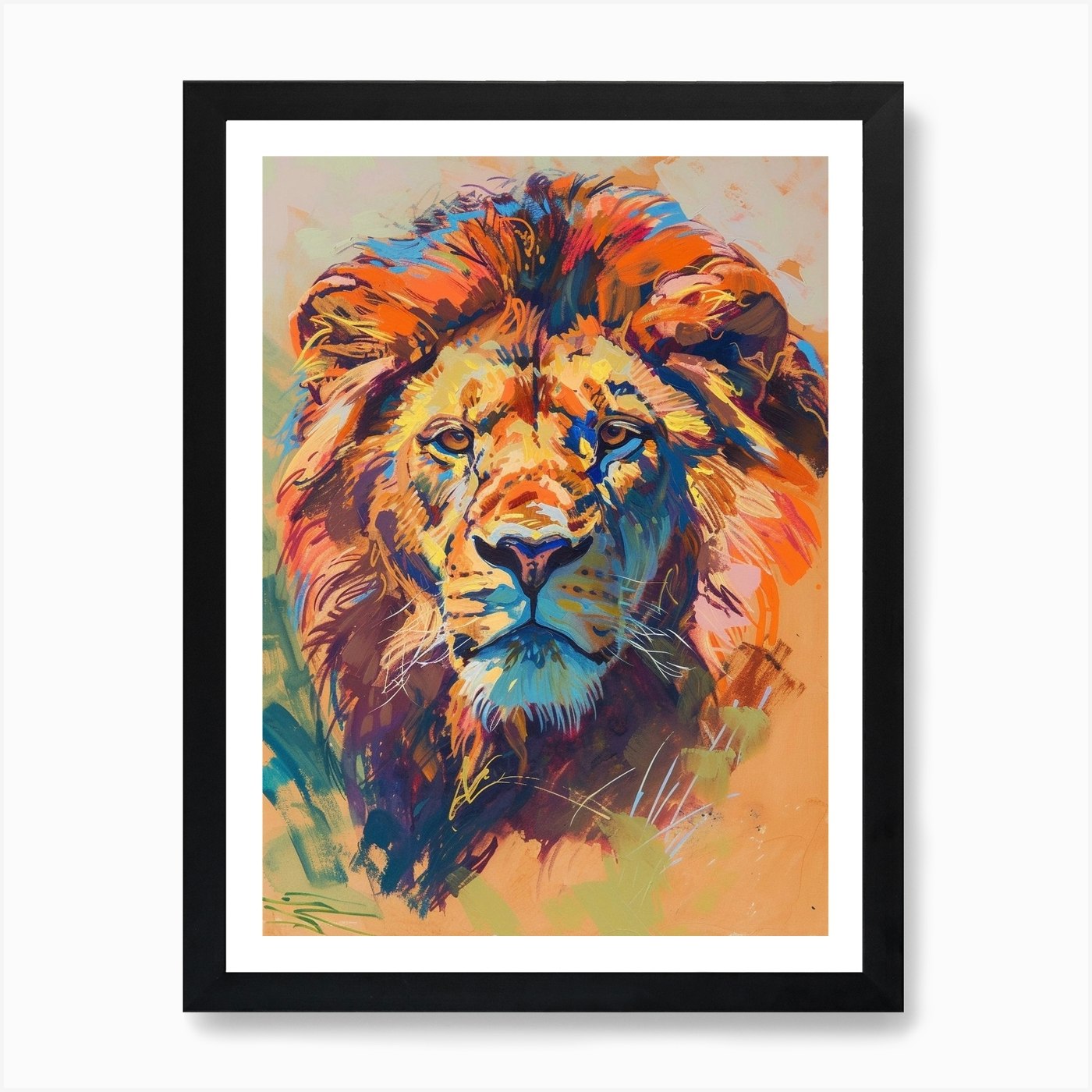 Asiatic Lion Symbolic Imagery Fauvi Framed Wall Art Poster Canvas Print Picture