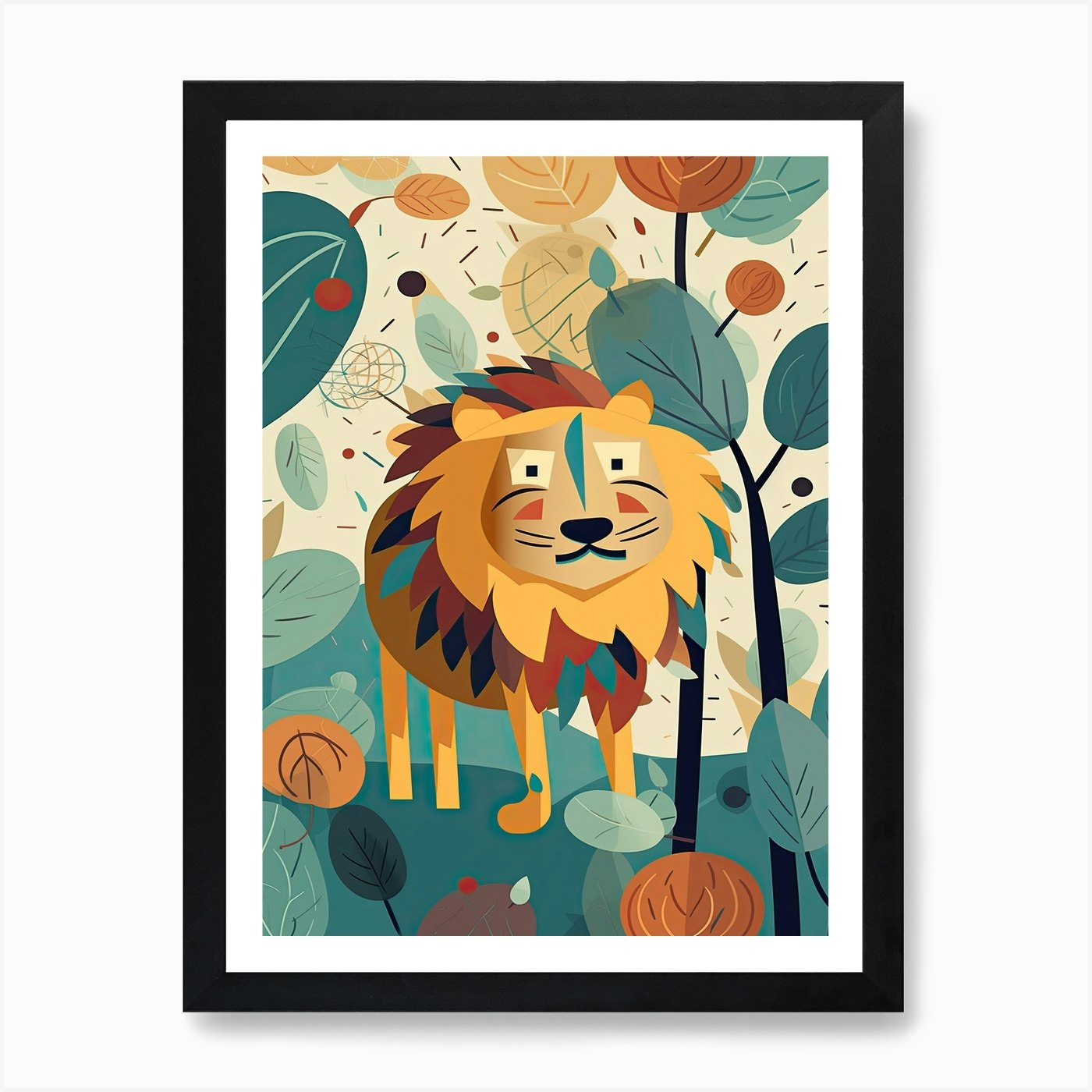 Lion Jungle Cartoon Illustration 2  Framed Wall Art Poster Canvas Print Picture