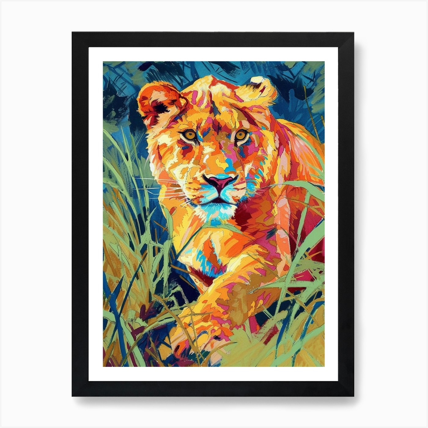 Asiatic Lion Lioness On The Prowl F Framed Wall Art Poster Canvas Print Picture