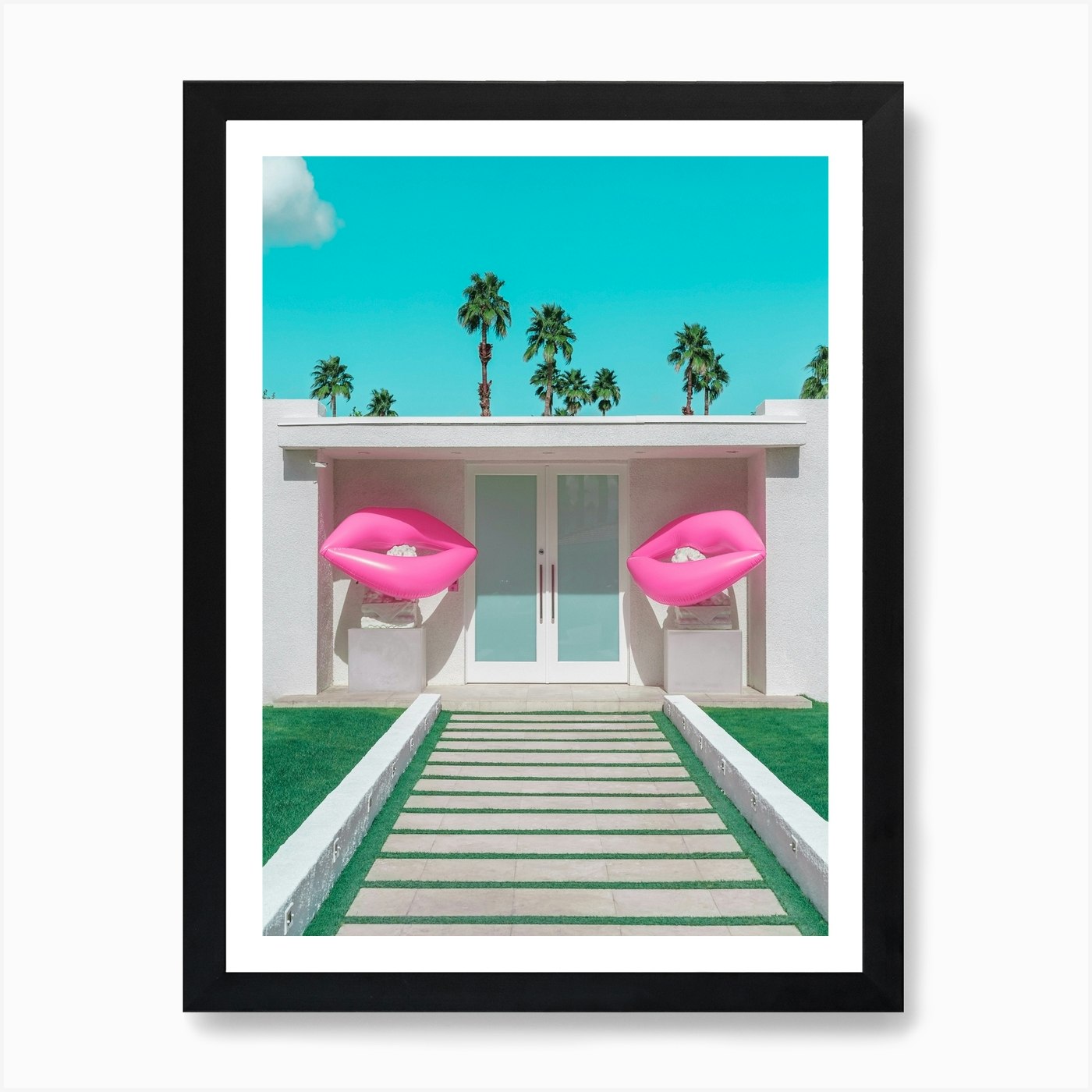 Party Lions House With Pink Lips In Framed Wall Art Poster Canvas Print Picture