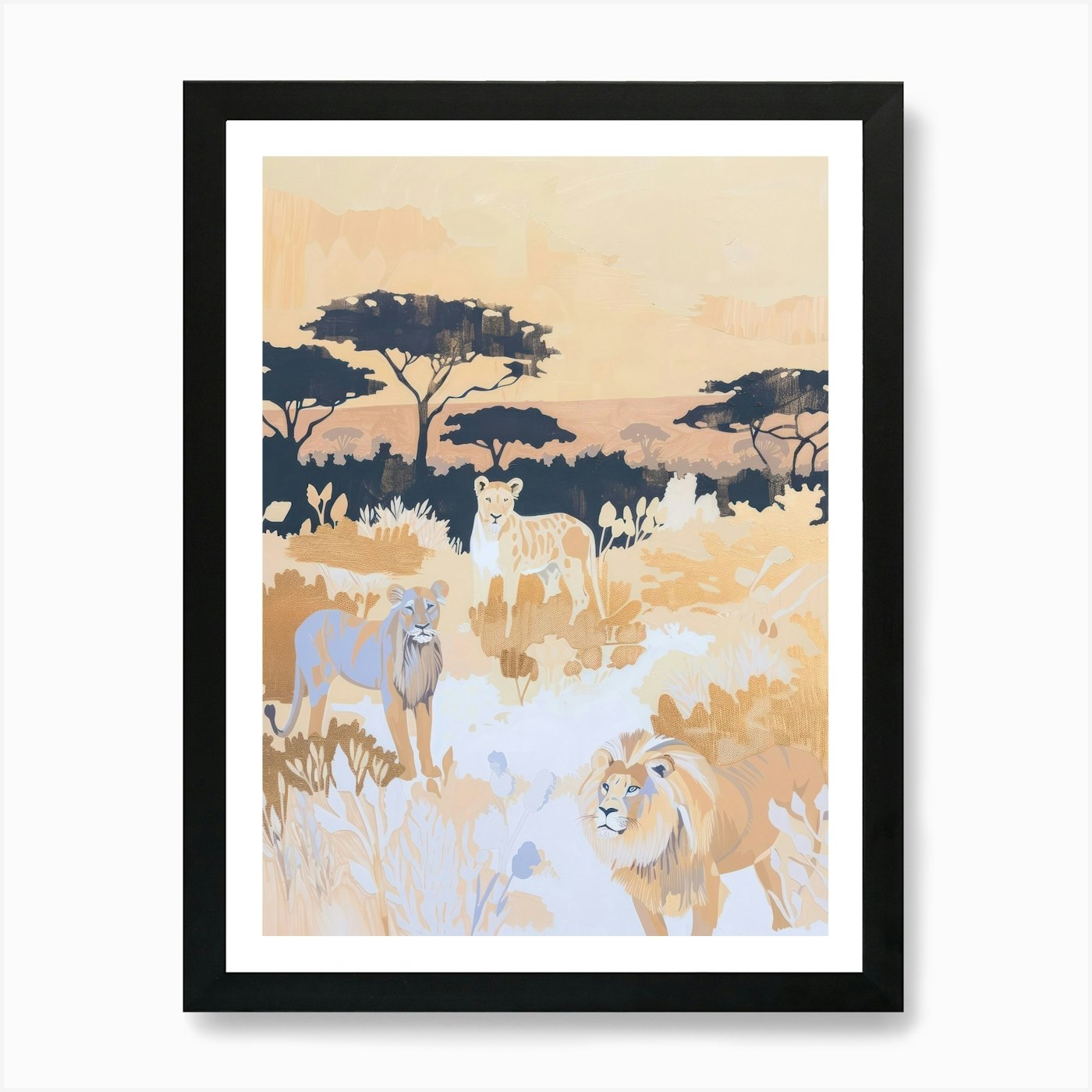 Lions Pastels Jungle Illustration 1 Framed Wall Art Poster Canvas Print Picture