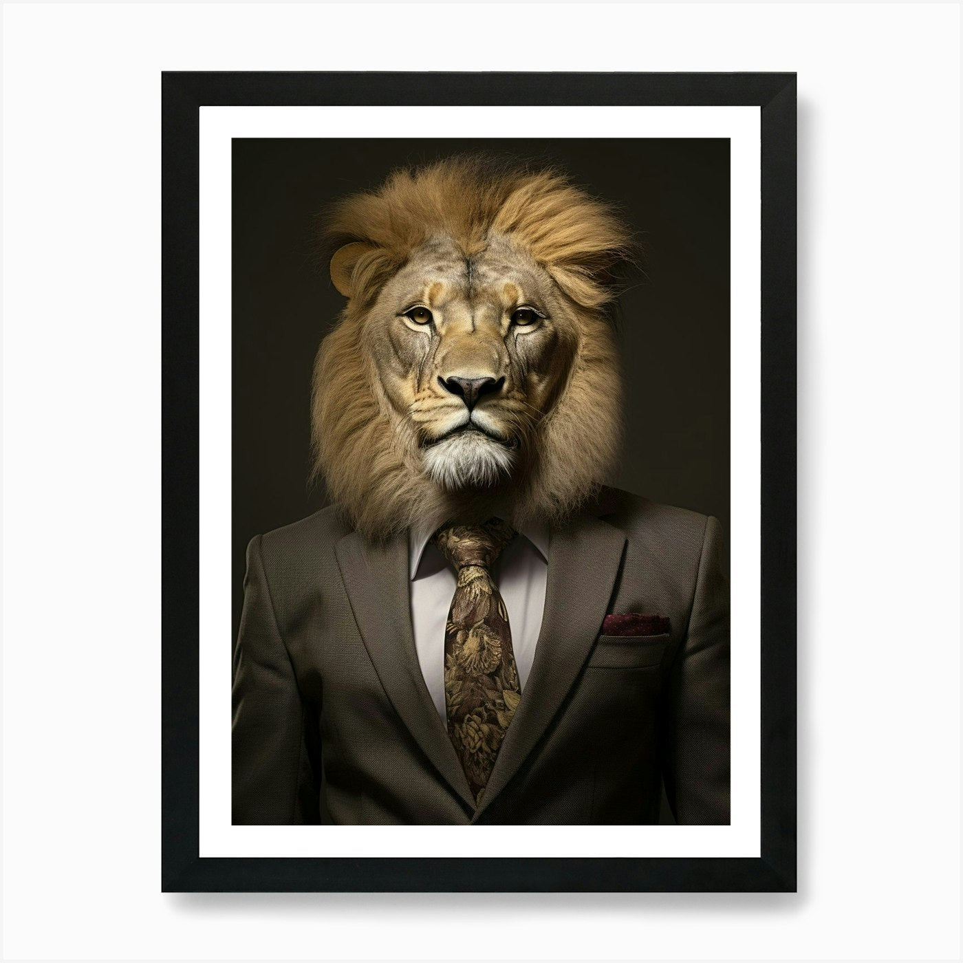 African Lion Wearing A Suit 3 Art P Framed Wall Art Poster Canvas Print Picture