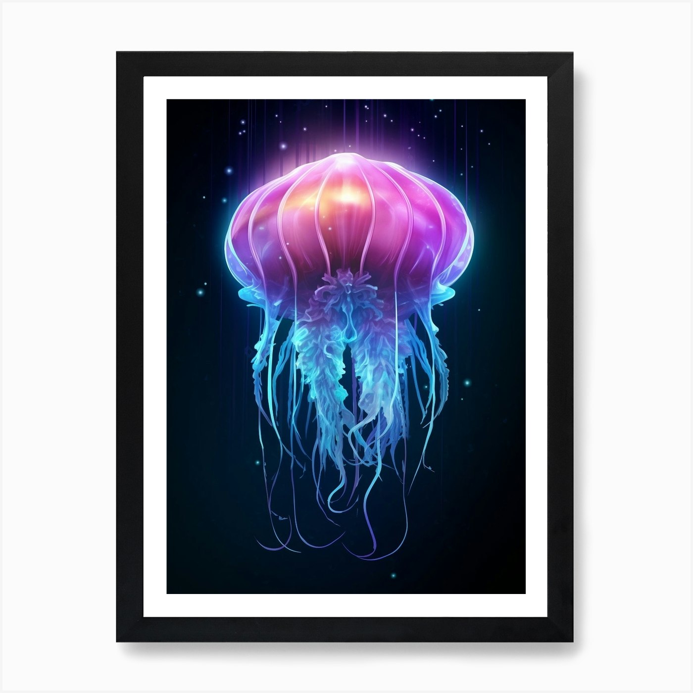 Lions Mane Jellyfish Neon Illustrat Framed Wall Art Poster Canvas Print Picture