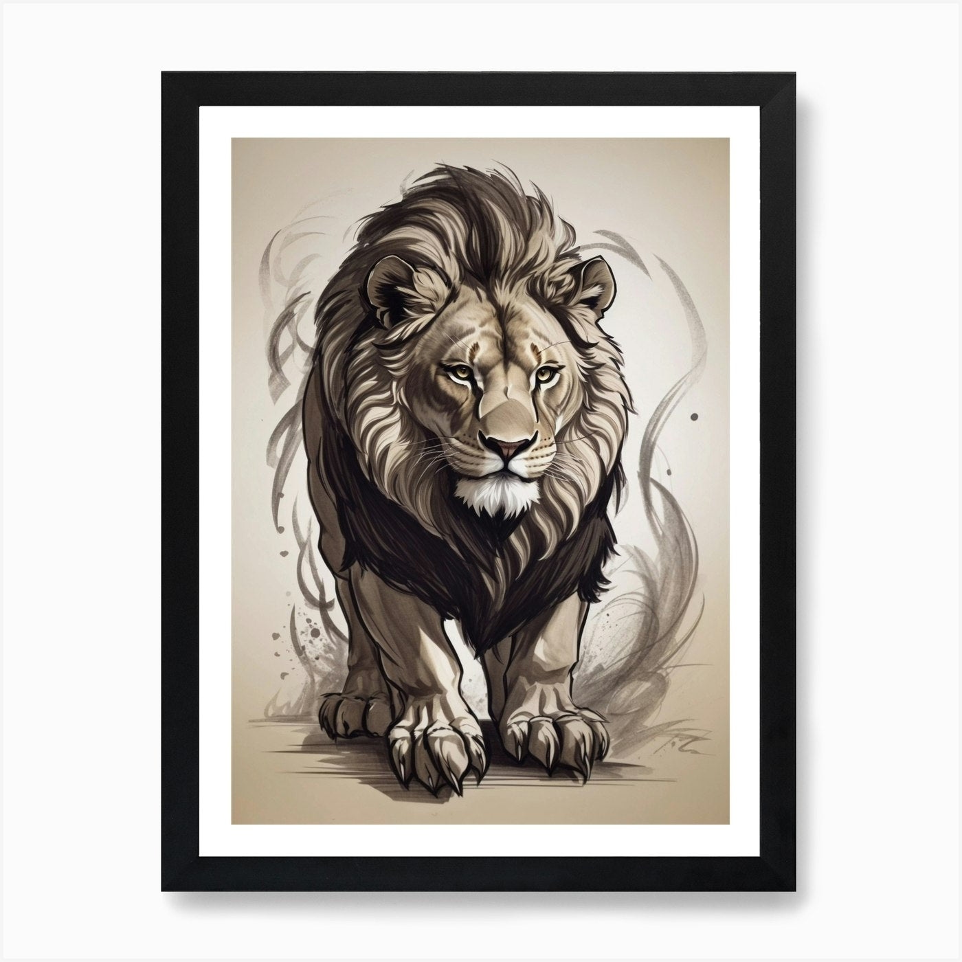 Lion Drawing A Art Print Framed Wall Art Poster Canvas Print Picture