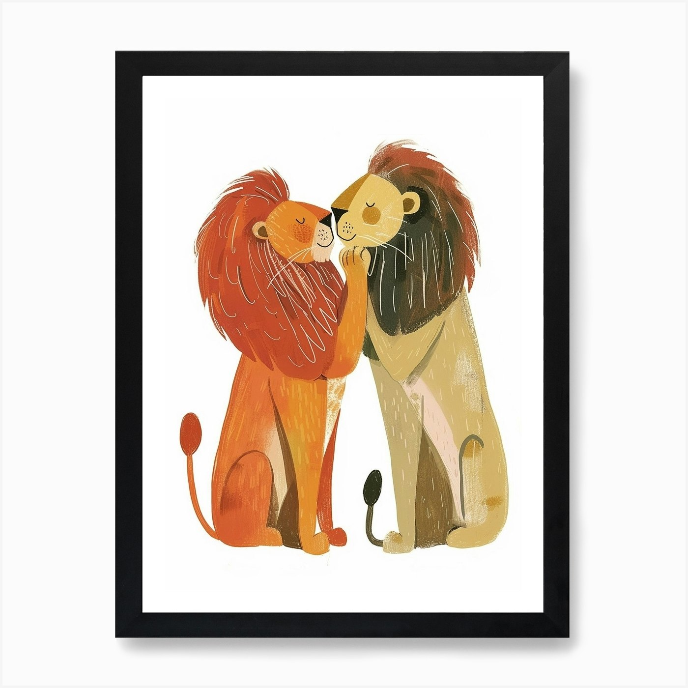 African Lion Mating Rituals Clipart Framed Wall Art Poster Canvas Print Picture