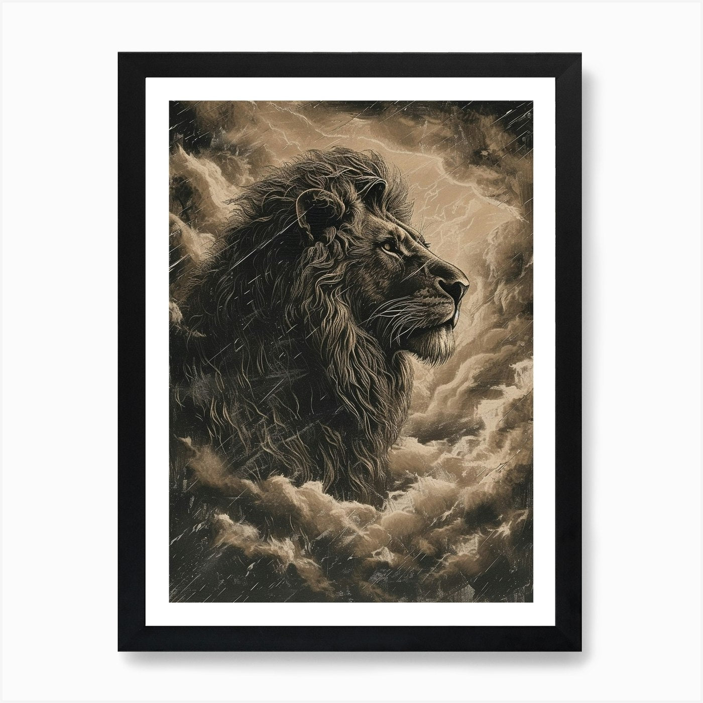 Barbary Lion Relief Illustration St Framed Wall Art Poster Canvas Print Picture