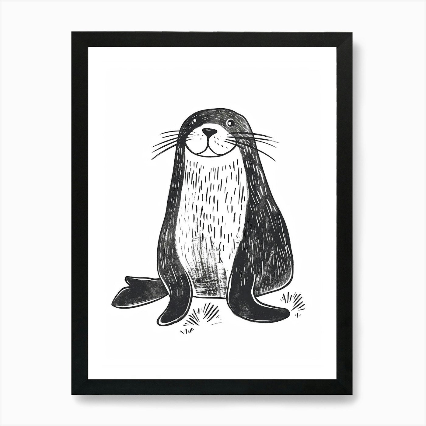 B&W Sea Lion Art Print Framed Wall Art Poster Canvas Print Picture