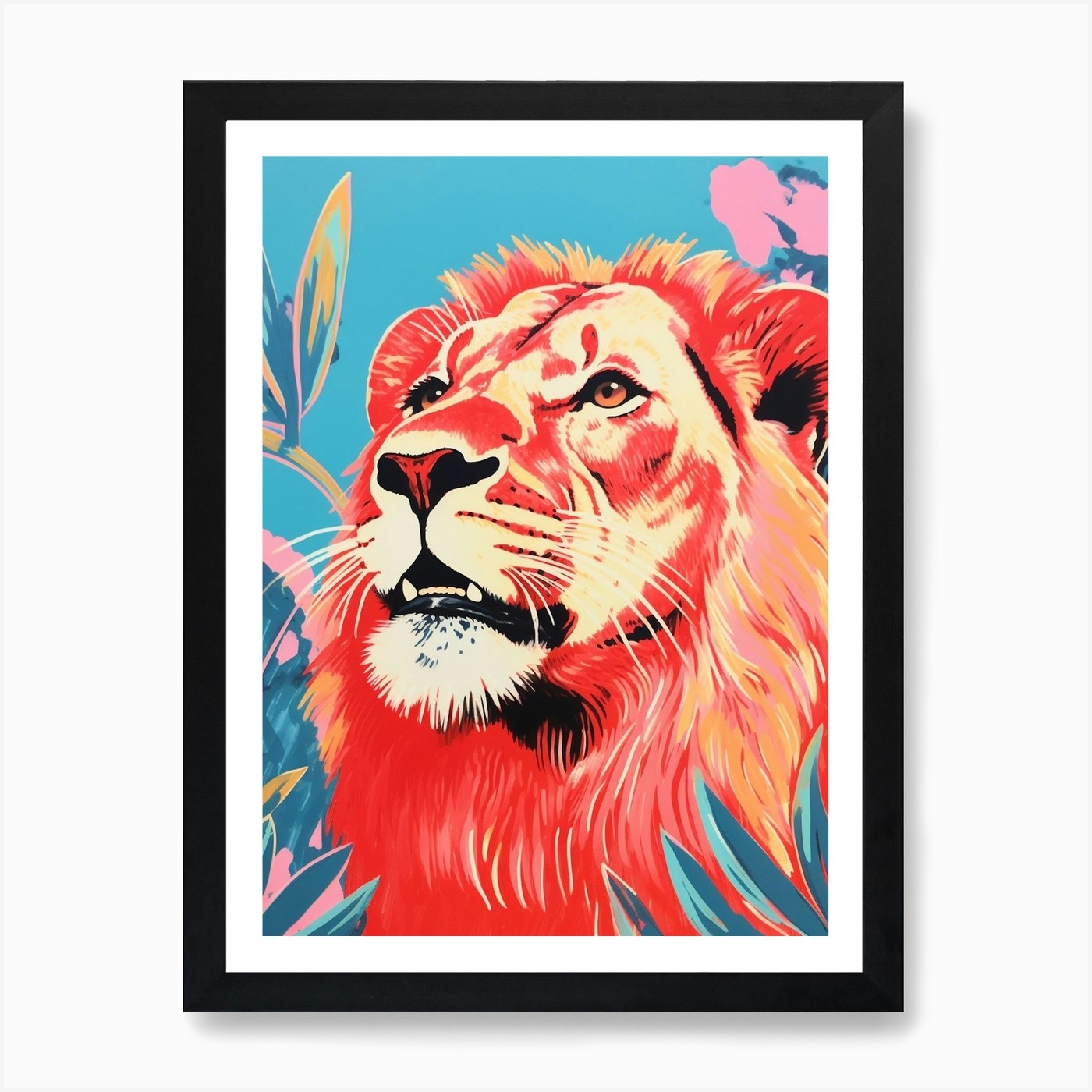 Lion Pop Art Colour Burst 4 Art Pri Framed Wall Art Poster Canvas Print Picture