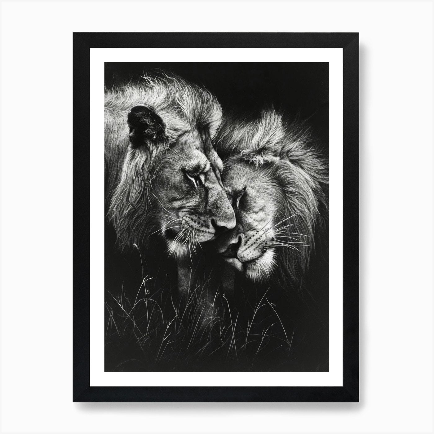 African Lion Charcoal Drawing Ritua Framed Wall Art Poster Canvas Print Picture